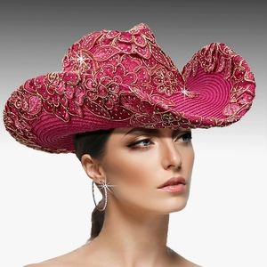 Pink Lace Rhinestones Couture Cowboy Hat